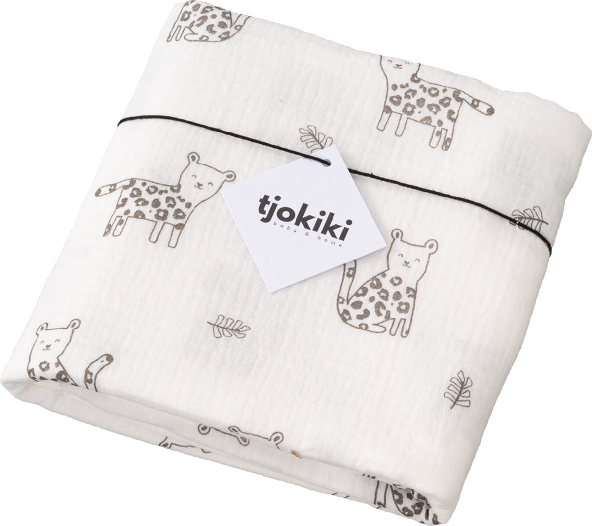 Goedkoopste Tjokiki Multidoek XL - Swaddle - Inbakderdoek - Pussycat panter - Offwhite/taupe - 120x120 cm