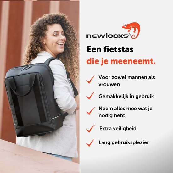 New Looxs Odense Nevada Backpack - Fietsrugzak - Rugzak met Laptop Compartiment - Fietstas van Waterdicht Polyester - 17 inch laptopvak - Zwart van New Looxs — afbeelding 2