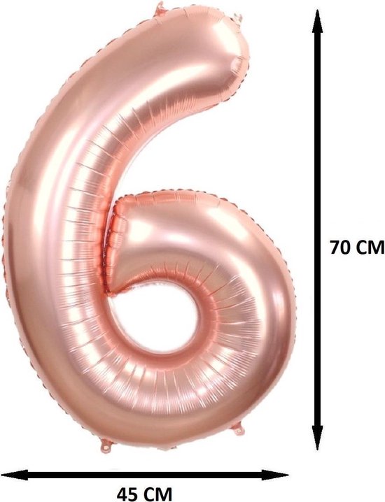 CHPN - Ballon en aluminium - 6 ans - 70 cm - Ballon numéroté - Or rose - Ballon - Décoration de fête - Sixième anniversaire - Fête - Anniversaire - 6 - Ballon numéroté or rose