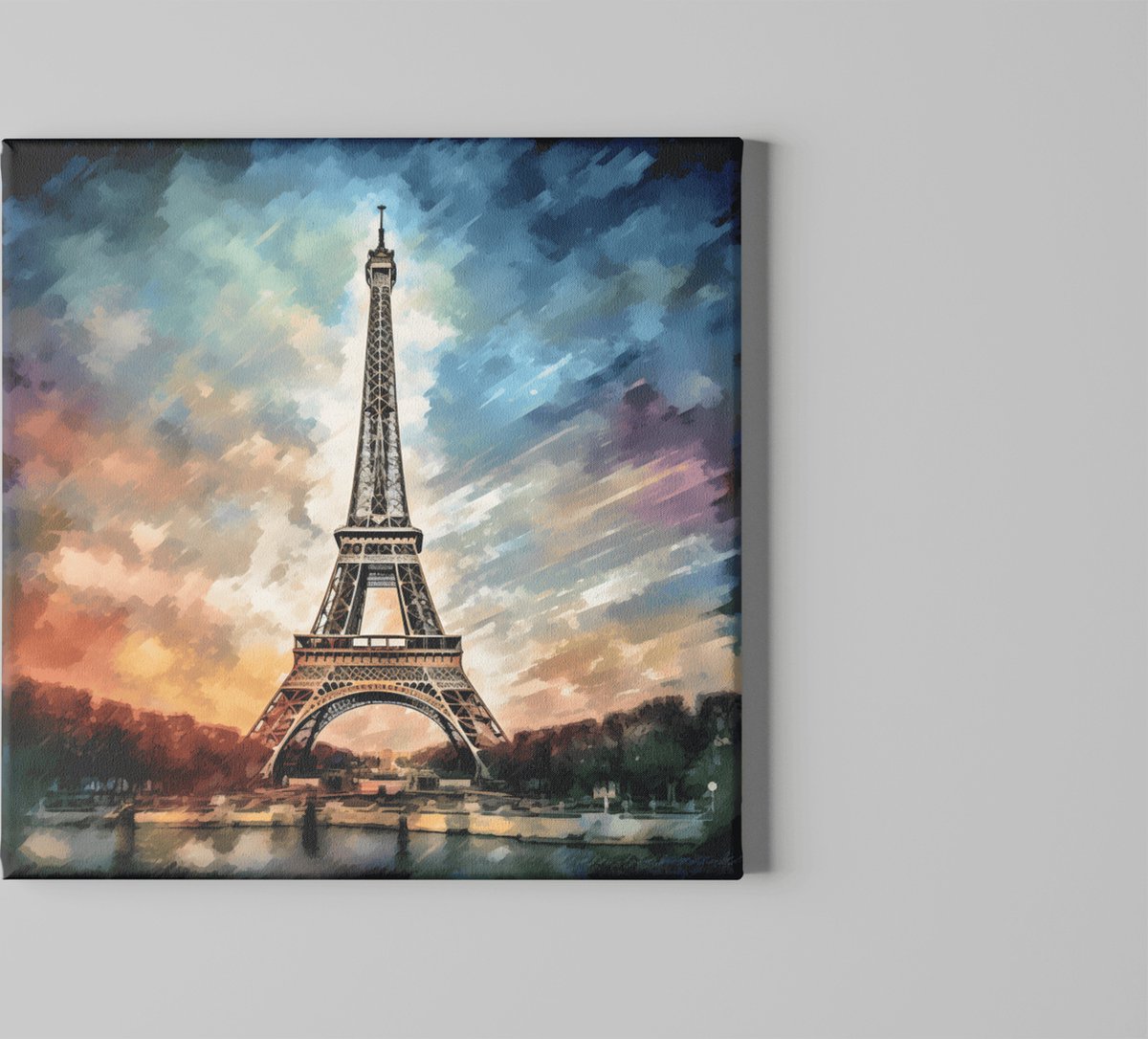 Trendex Global Canvas Schilderij - Eiffeltoren - Parijs - Abstract - 60x60x2 cm Blauw