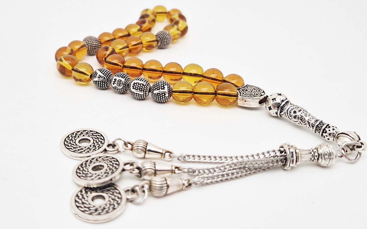 Handgemaakte naam tasbih 33 Kralen Natuursteen “ Citrine” - met metaal tassel “Omarmen"- Met je naam of de naam van uw geliefde- 8 mm diameter van de korrel
