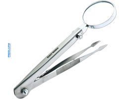 MEDLUXY® - Splinter Pincet met Vergrootglas (loep verstelbaar) - Recht - Tip Speerpunt Vormig - 12 cm - SP0000 (splinterpincet, arrowhead tip)