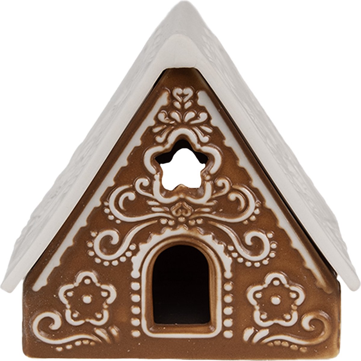 Waxinelichthouder Gingerbread house 8x8x8 cm Bruin Porselein