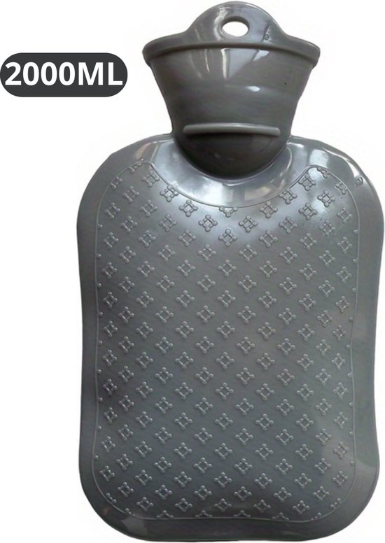 Bouillotte grise de 2000 ml avec une texture de petits losanges.