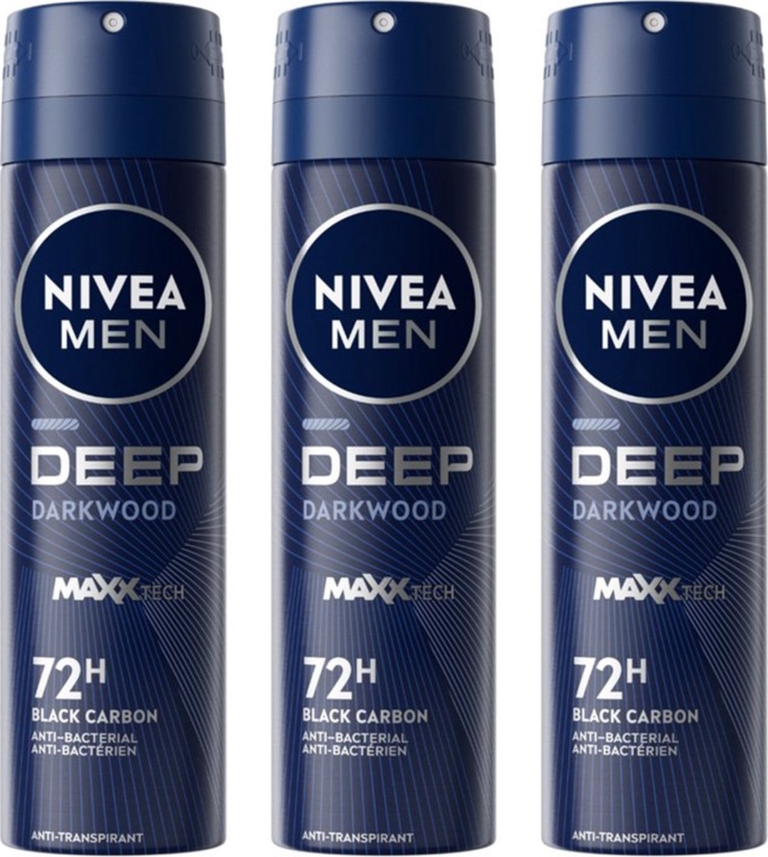 Goedkoopste NIVEA MEN Deo Spray - Deep Black Carbon Dark Wood - 3 x 150 ml - 72H Bescherming