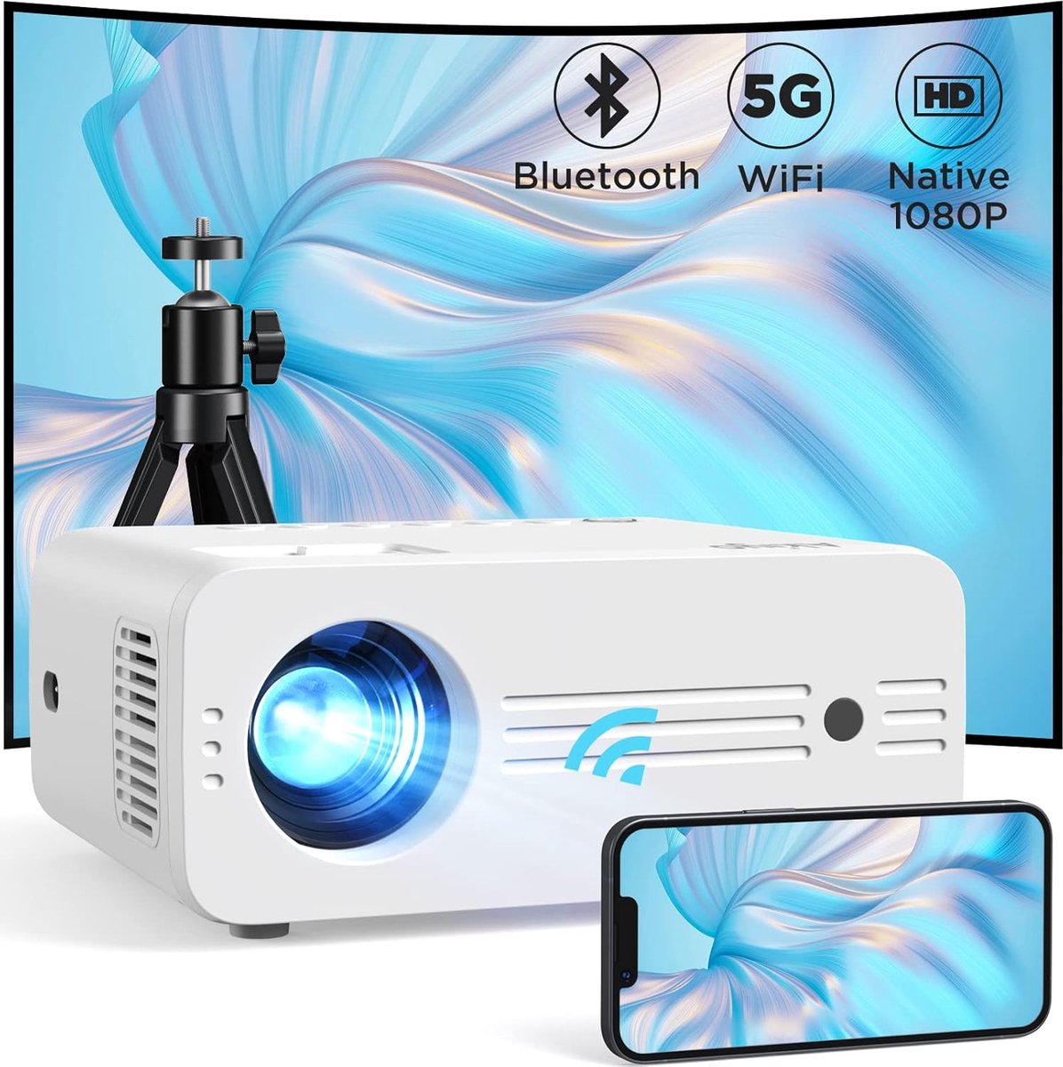 Full HD 1080P Beamer Met 300" Scherm & 8500 Lumen - Wifi & Bluetooth Projector