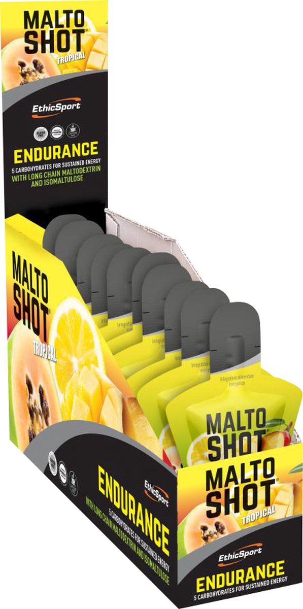 Goedkoopste EthicSport - Malto Shot Endurance - Gels - Isotonic Energygel - Sportgel - Energy gel - 15 x 50 ml - Tropical Smaak - Vegan, glutenvrij en getest op doping