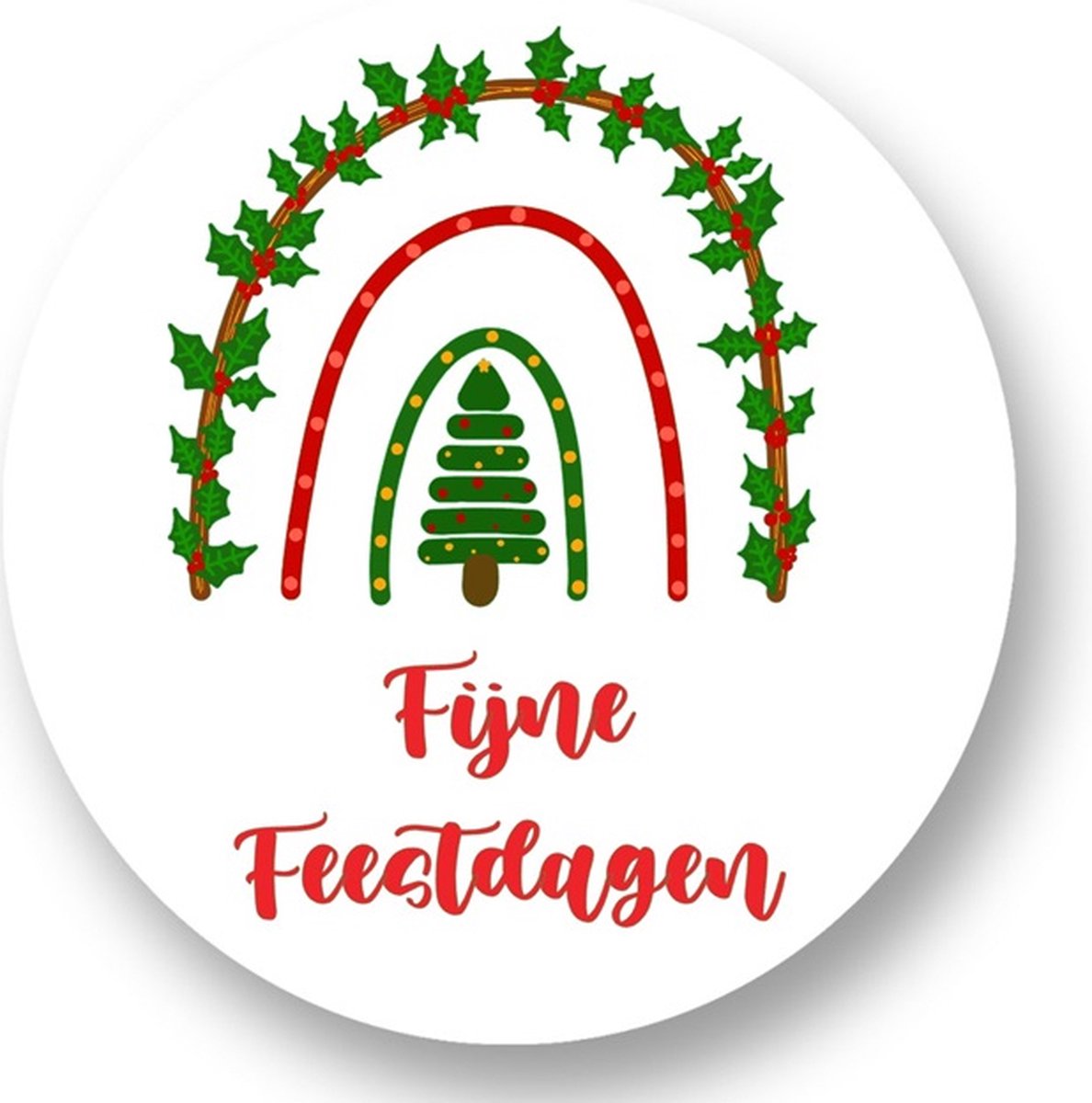20x Kerstboom - Sluitsticker Fijne Feestdagen - Sluitzegel - Wit - Zwart - Groen - Rood - Envelop sticker - Kaart - Cadeau – Gift – Cadeauzakje - Kerstmis - Kerst - 40mm