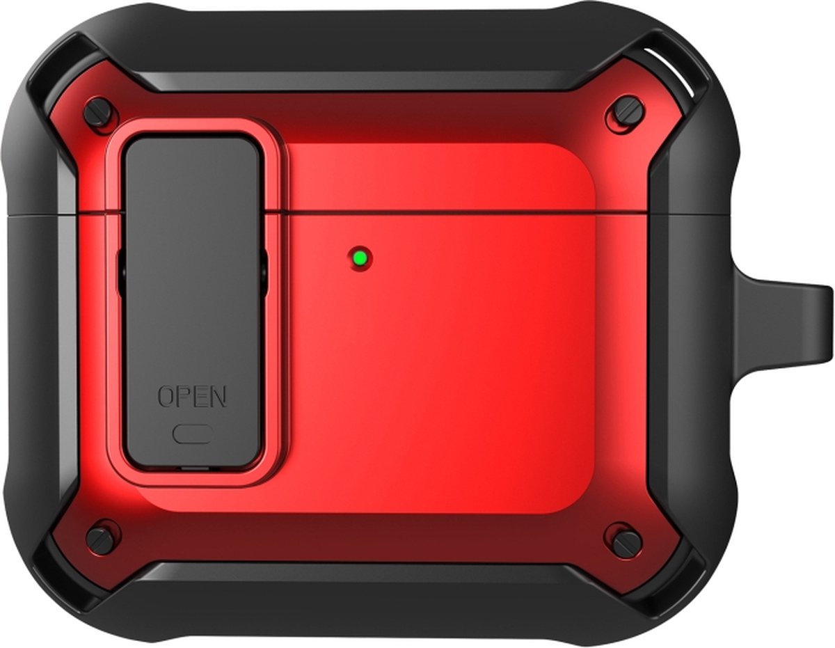 Telestore - Hoesje geschikte voor AirPods 4 / AirPods 5 - TPU hybride hoesje Beschermhoes - Shockproof AirPods 4 / 5 Cover - AirPods 4 / 5 Hoesje - Geschikt voor Apple AirPods 4 en AirPods 5 - rood - hard en TPU cover met sleutelhanger