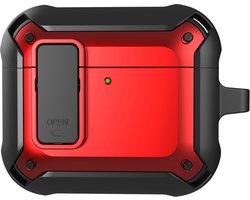 Telestore - Hoesje geschikte voor AirPods 4 - TPU hybride hoesje Beschermhoes - Shockproof AirPods 4 Cover - AirPods 4 Hoesje - Geschikt voor Apple Airpods 4 - rood - hard en TPU cover met sleutelhanger
