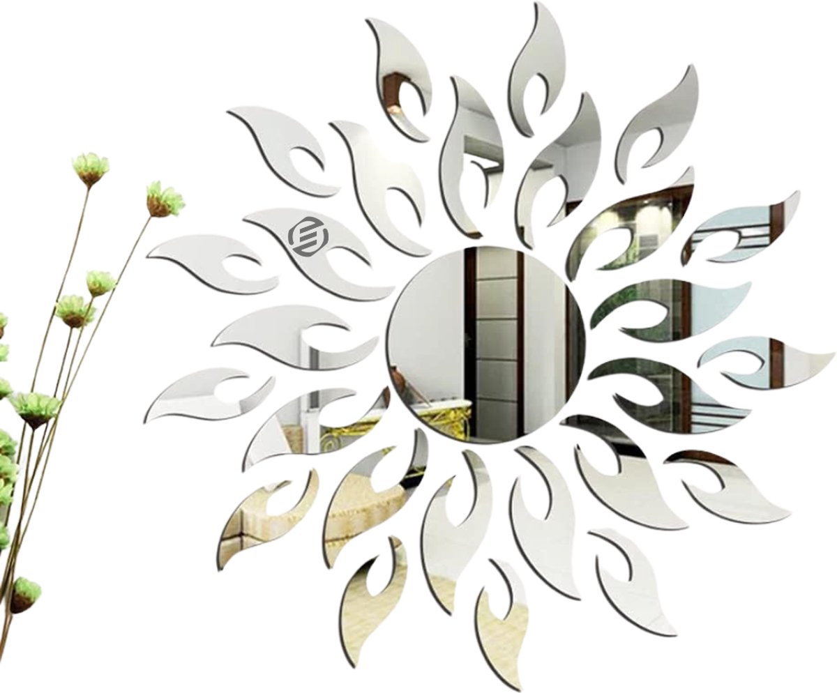 Equivera Zonnebloem spiegel - Zonnebloemspiegel - Spiegel muursticker - Spiegel muurstickers acryl - Wanddecoratie - Wandsticker voor woonkamer, slaapkamer of badkamer!