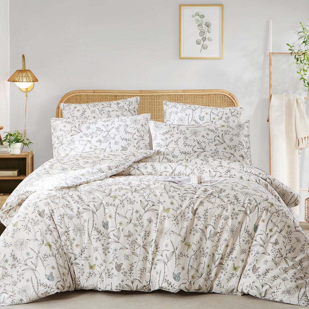 Goodivery ® Beddengoedset met Bloemen- en Bladerenpatroon van Zacht Katoen, Incl. Rits en Kussenslopen