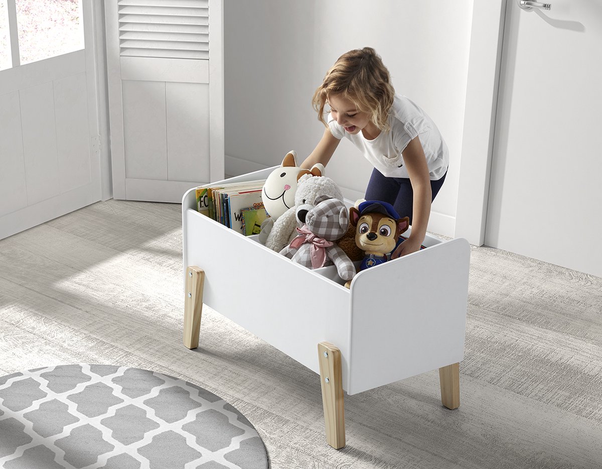 LUCEVI - Kiddy Speelkoffer - Speelgoedkist - Hout - Wit - 80x39x48cm