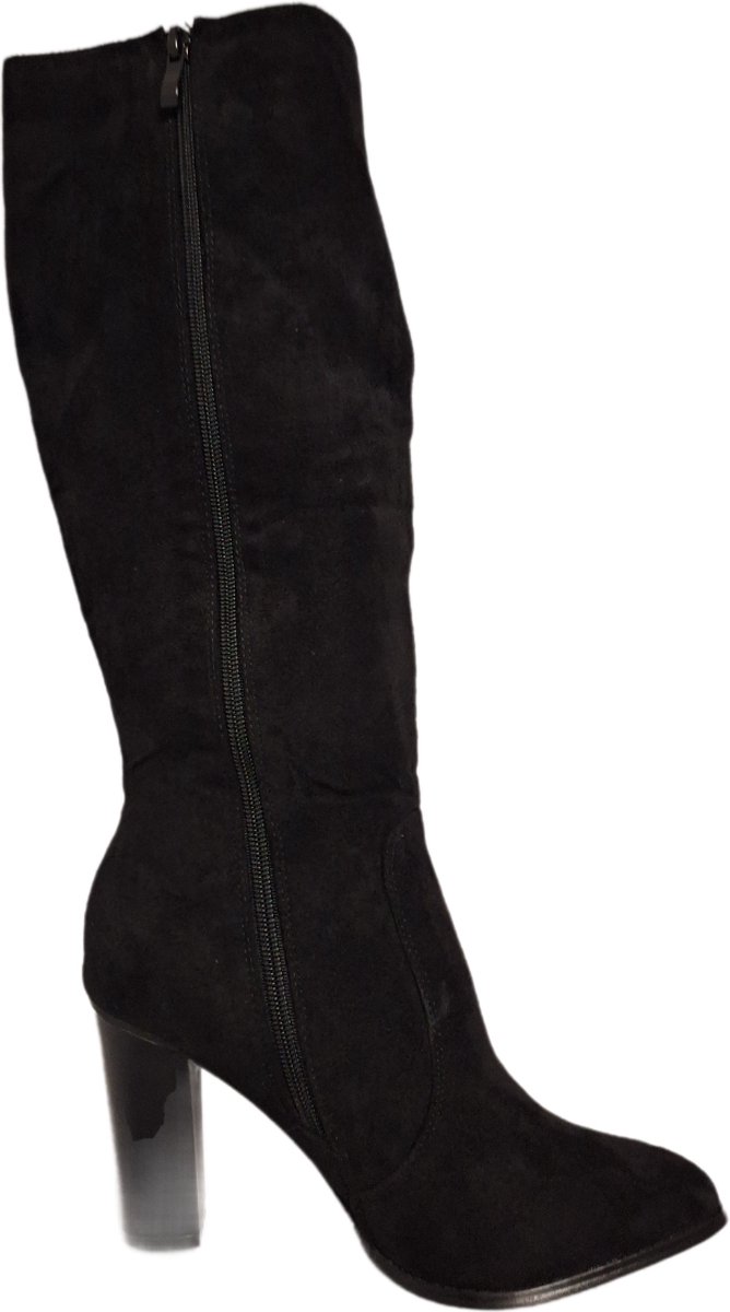 JUMEX-KLASSIEKE LAARS-IMITATIESUEDE-HAK 7 CM -BLACK-39