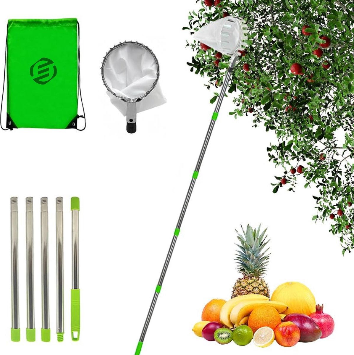 Equivera Appelplukker - Fruitplukker - Appel Plukker - Fruit Plukker - Fruitplukker met Steel - Appelplukker met Steel - Vluchtenplukker - Gemakkelijk fruit plukken!