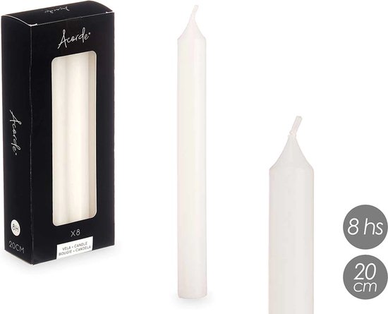 Acorde - Kaarsen - Wit - 4 x 6 x 15 cm - +/- 8 Branduren - Zeer Luxe Geurloze Kaarsen - Woondecoratie - Kerst - Feestdagen - Set 8 Stuks!!!