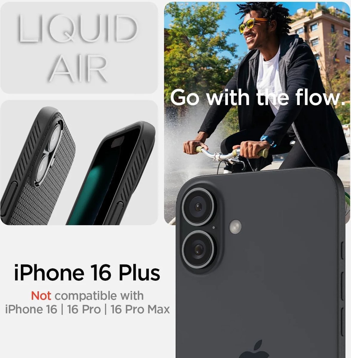 iPhone 16 Plus hoesje zwart TPU flexibel matte afwerking schokbestendig Air Cushion bescherming - Afbeelding 4