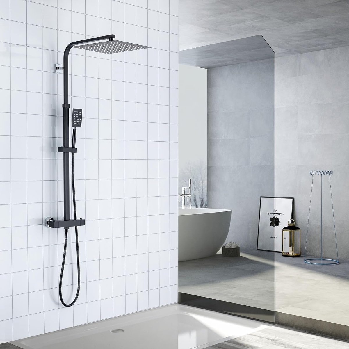 Goodivery ® Stijlvolle Zwarte Douche Set met Thermostaat en Verstelbare Regendouchekop