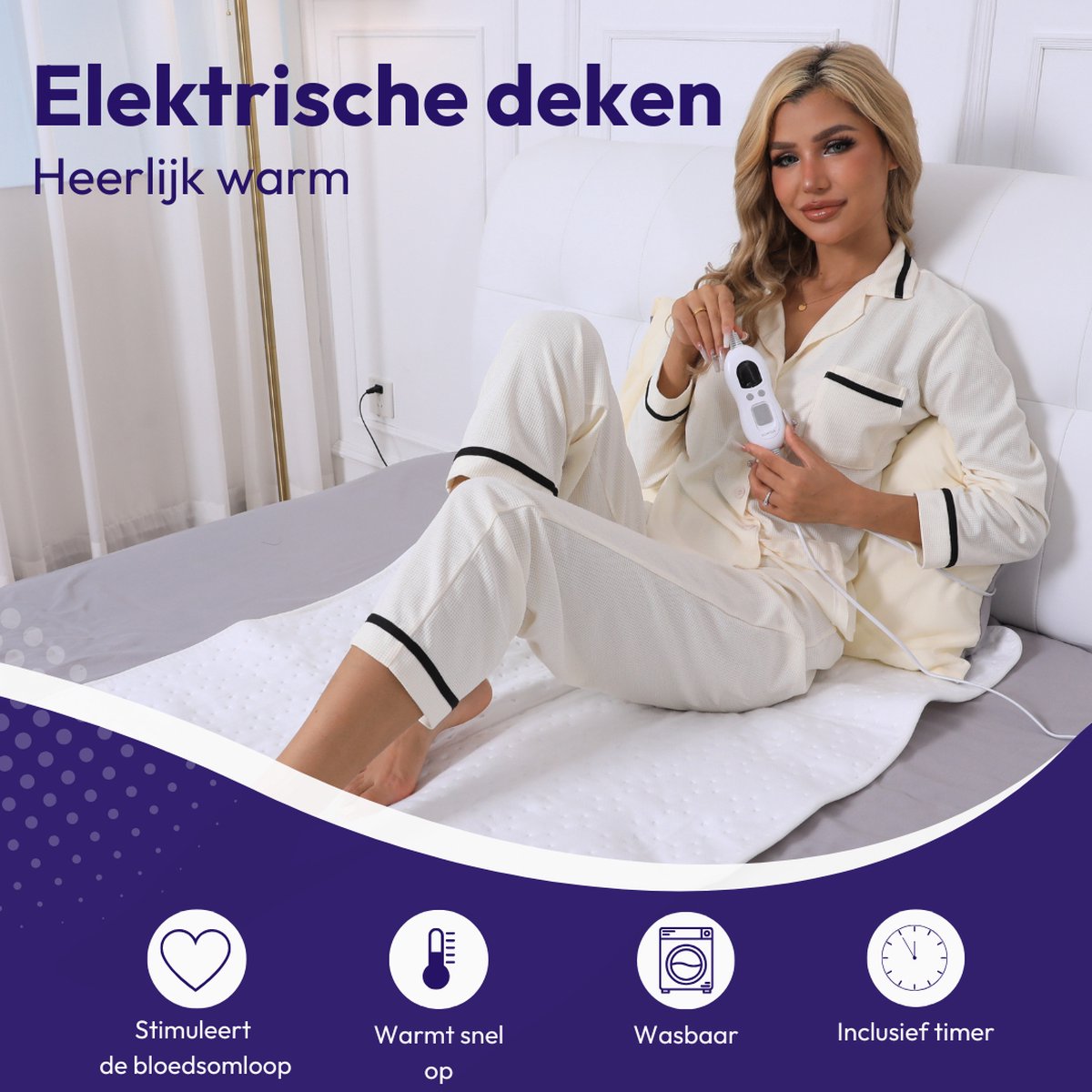 Afbeelding 3 van Comfeur Elektrische onderdeken 190x80 cm - Elektrisch deken - Warmte deken - Timer - 6 Warmtestanden - Polyester