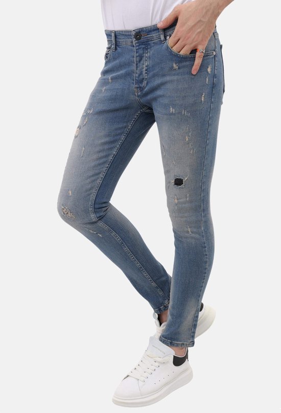 Jeans stretch Sim Fit pour homme avec déchirures - MM- S-104 - Blauw