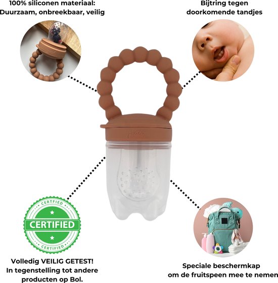 Jikkies ® - Fruitspeen - Baby Fruitspeen - Fruit Zuiger - 3 Speenmaten S + M + L - Baby Speen - Veilig - Getest op EN-norm - Fruit of Groente - Kinder Bestek - 100% Siliconen - Roze van Jikkies — afbeelding 5