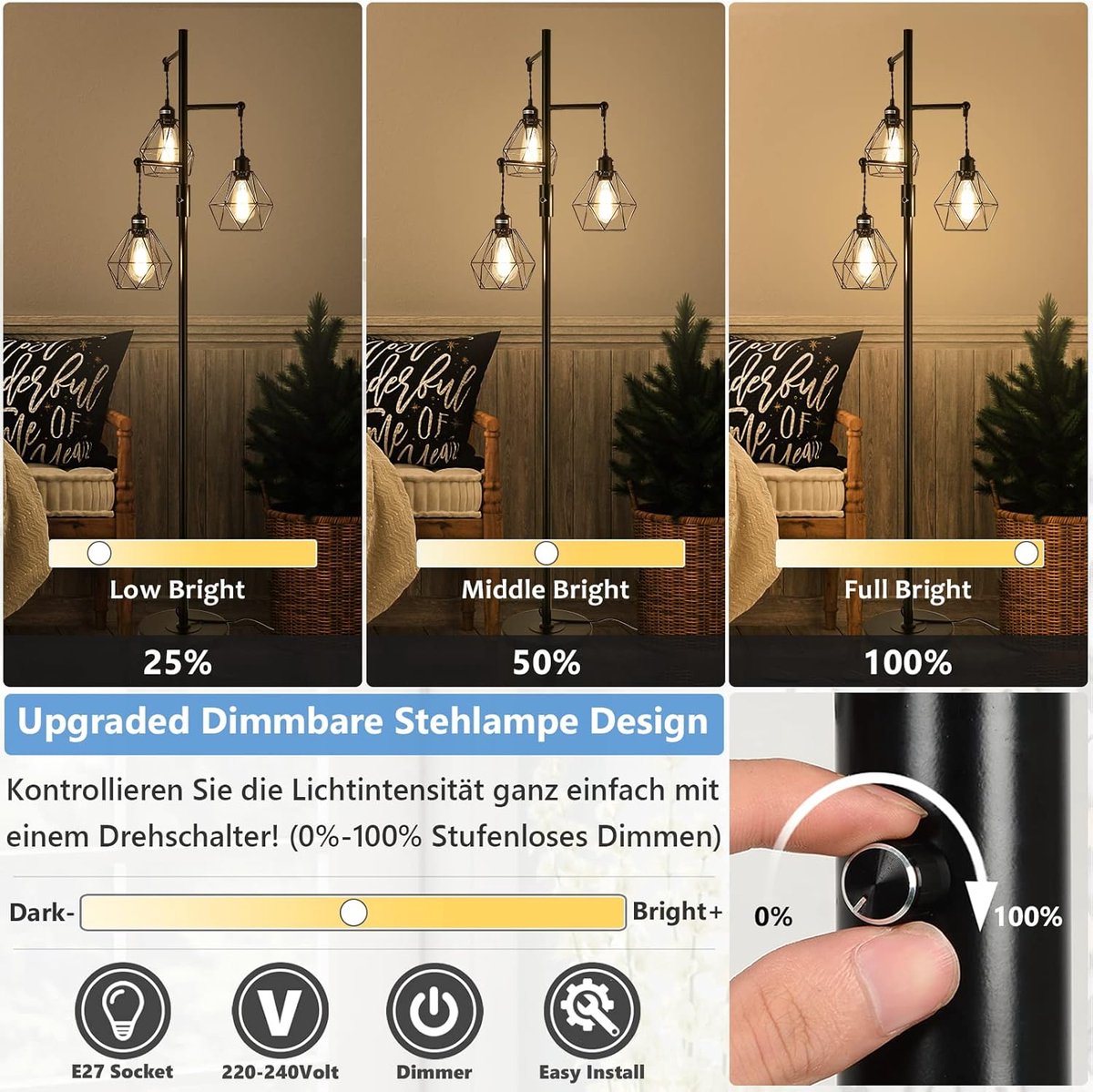 Vloerlamp Sparkled light met zwarte kappen van Steinhauer kopen