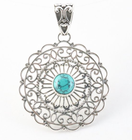 Pendentif ajouré en argent avec turquoise