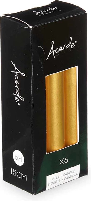 Acorde - Gouden Kaarsen - 4 x 6 x 15 cm - +/- 8 Branduren - 6 Stuks in Verpakking - Zeer Luxe Geurloze Kaarsen - Woondecoratie - Kerst - Feestdagen - Voordeel Set 12 Stuks!!!