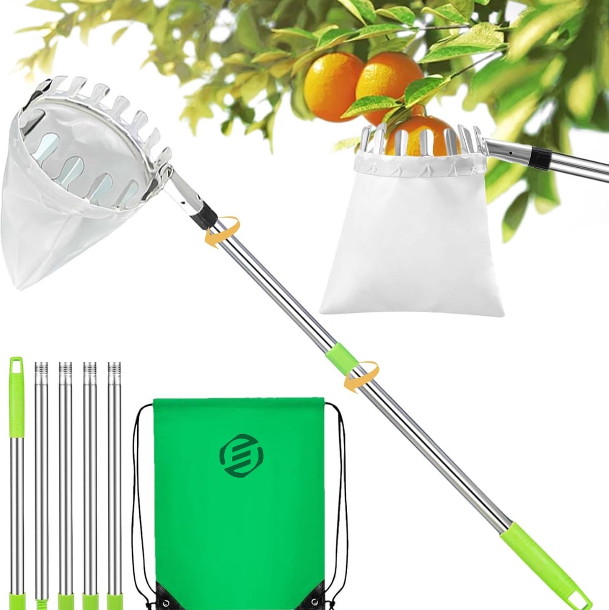 Equivera Appelplukker - Fruitplukker - Appel Plukker - Fruit Plukker - Fruitplukker met Steel - Appelplukker met Steel - Vluchtenplukker - Gemakkelijk fruit plukken!