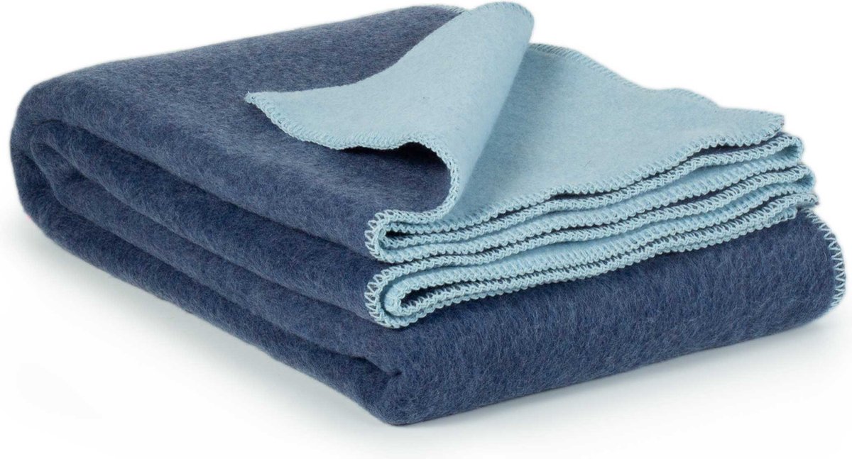 MoST - Atlantic - 1-persoons omkeerbare bed deken - Merino wol - 140 x 200 cm - 2 tinten blauw