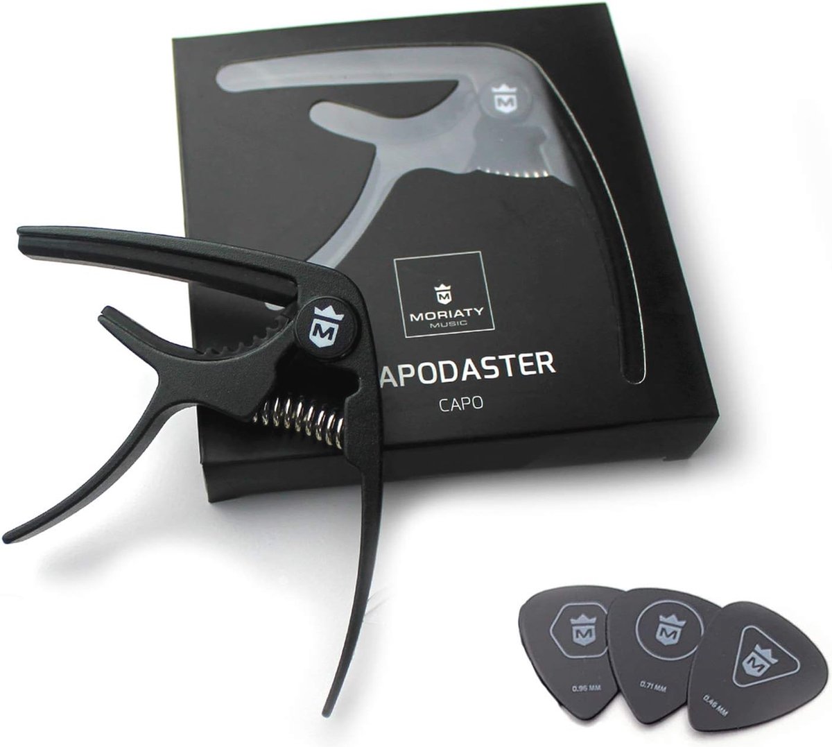Capodaster voor gitaar met 3 plectrums en gitaarschool - Robuuste capo voor westerngitaar, akoestische gitaar, elektrische gitaar, banjo en ukelele