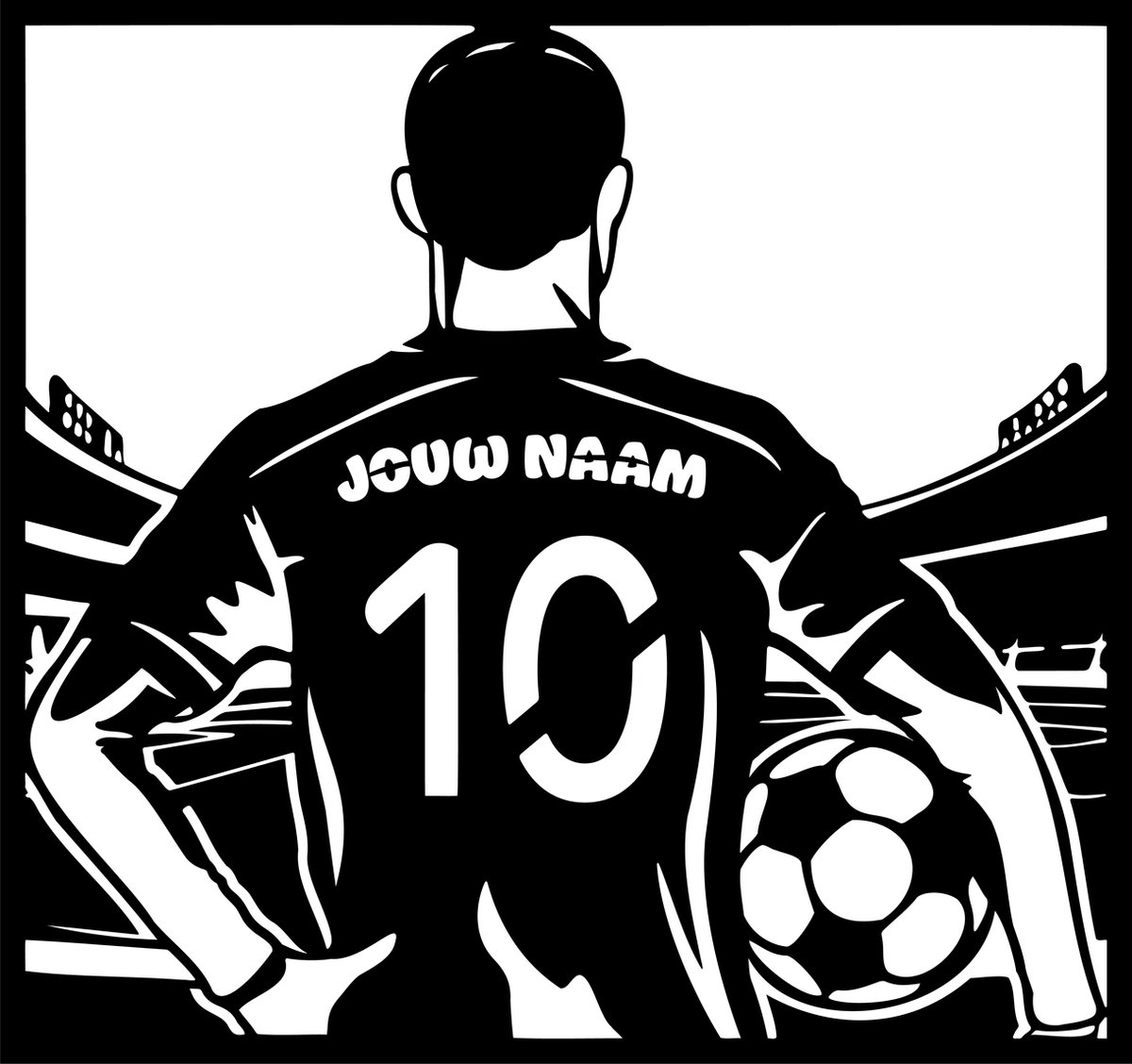 Voetbal Wall Art met Eigen Naam en Rugnummer -- Art by Cutting Edge Design Football Decor Sport Wanddecoratie Muurdecoratie Woonkamer Slaapkame Hout Favoriete Voetballer Ster Kinderkamer Jongen Enfant Footballeur Goal Keeper Kerst Sinterklaas Noel