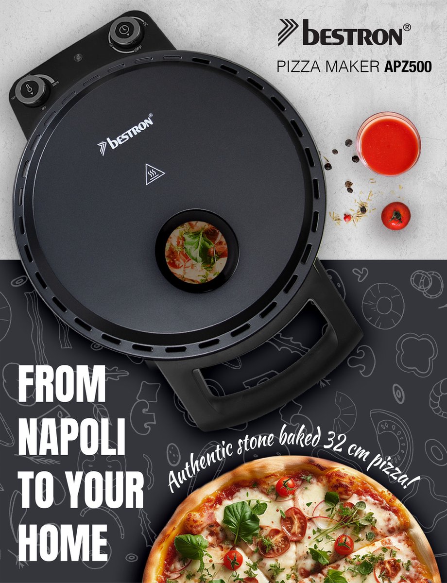 Bestron APZ400Z Pizzaoven - Elektrische Pizzamaker Tot 230°C Voor Verse En Diepvriespizza's