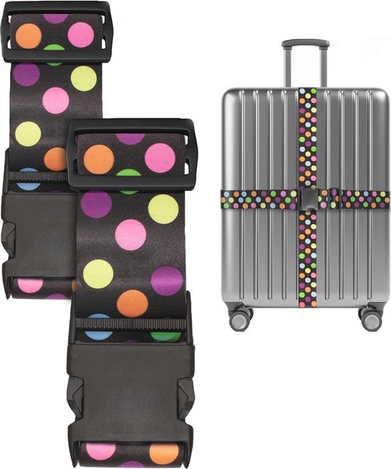 Verstelbare Reisbagage Riem Kofferriem Reistas Accessoires 4.98 cm B x 1.90 m L (2-Pack-Regenboog