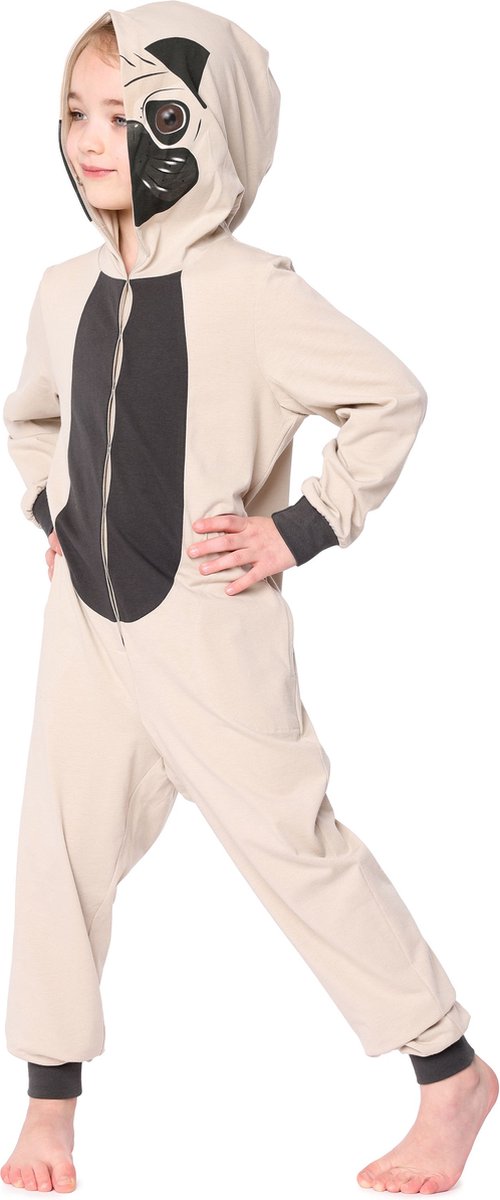 Ladeheid Kinderen Pyjama - Overal slapen - Lange mouwen - Lange broek - Katoen - LA-LA40-232-PJ - Beige Mopshond - 122-128