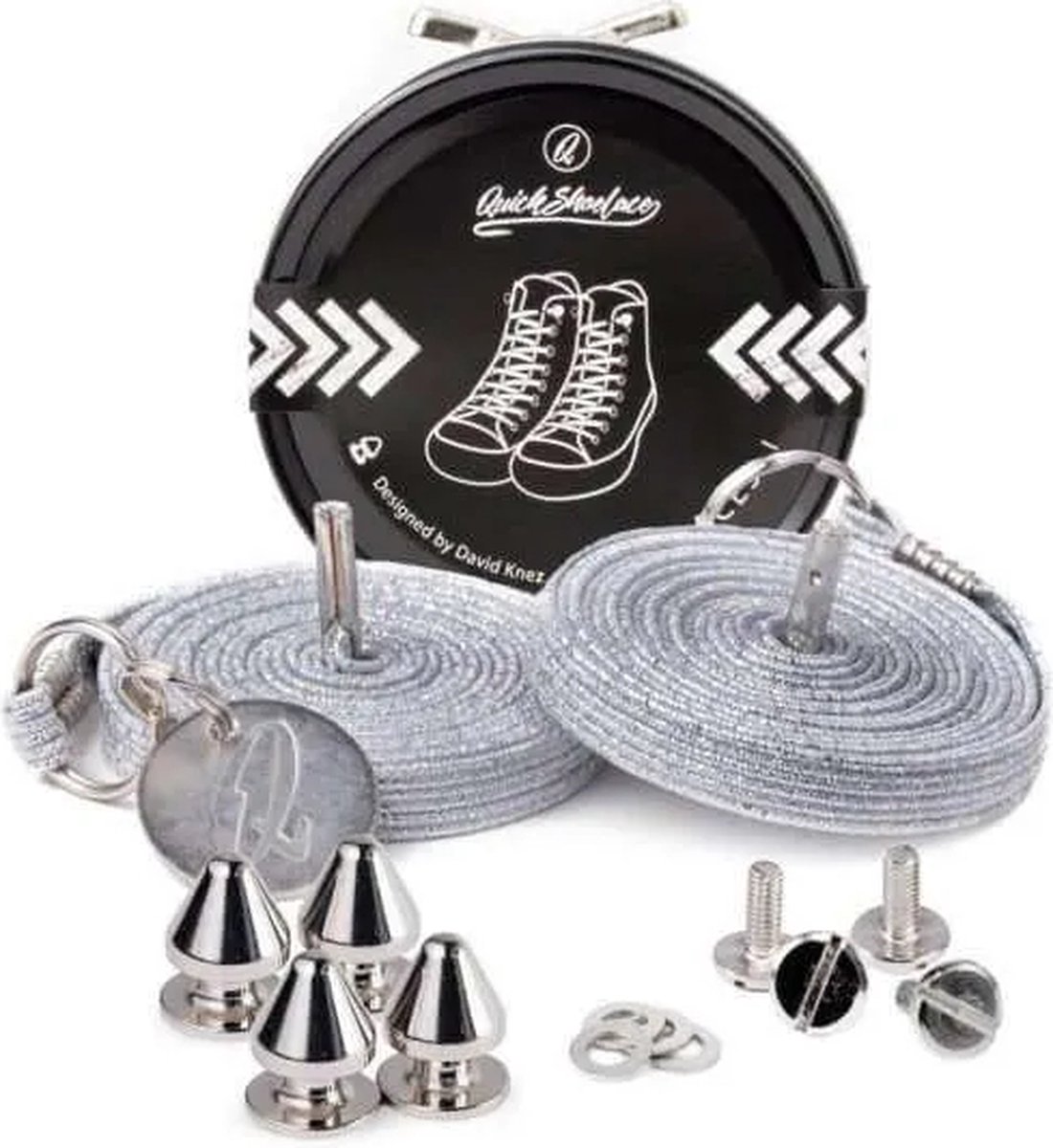 Quick shoelaces - Met één hand veters strikken - Casual Grey - Schoenveter met fixatie spikes - Grijs