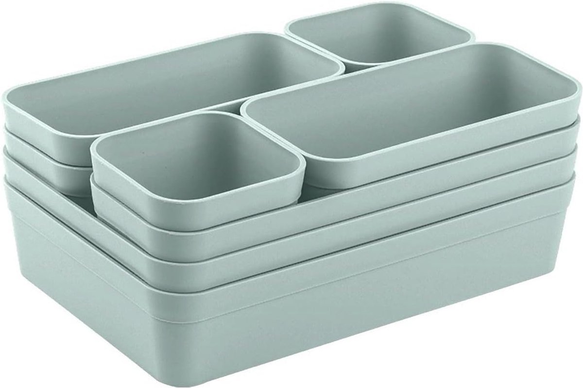 Organizer voor schuiflades – Flexibele opbergbakjes voor woonkamer en badkamer – Pastelgroen – Set van 8