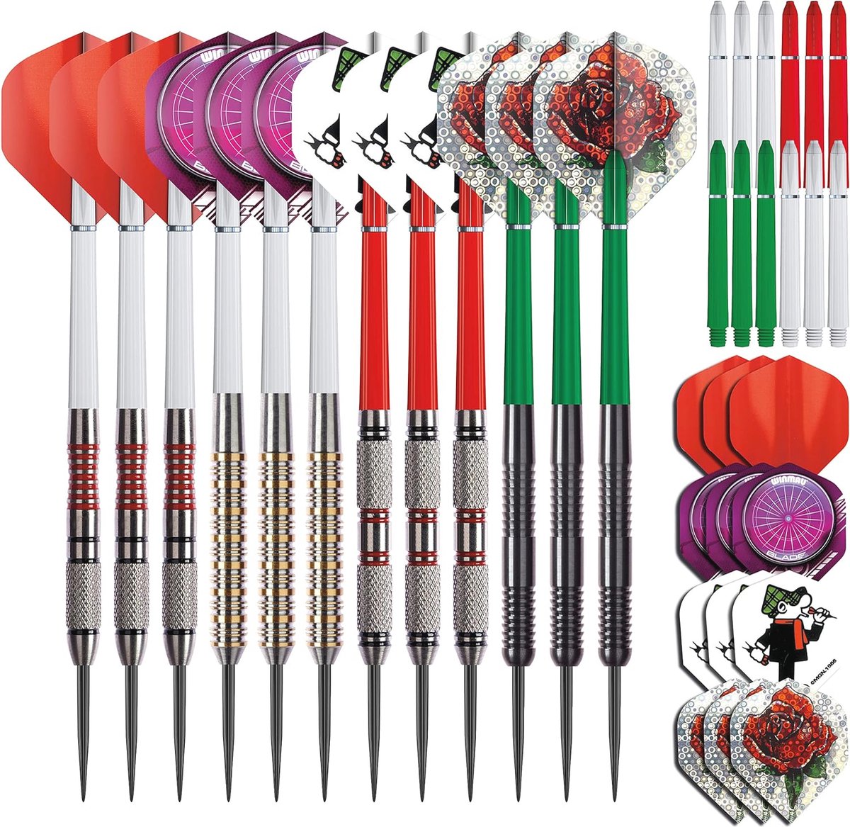 Professionele dartpijlen set - 12 stalen darts met flights en schachten voor optimale prestaties