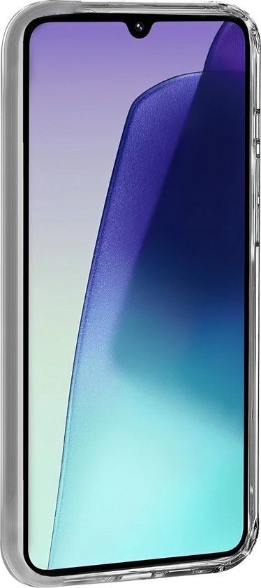 Coque de protection transparente pour smartphone avec un bord d'écran bleu-violet.
