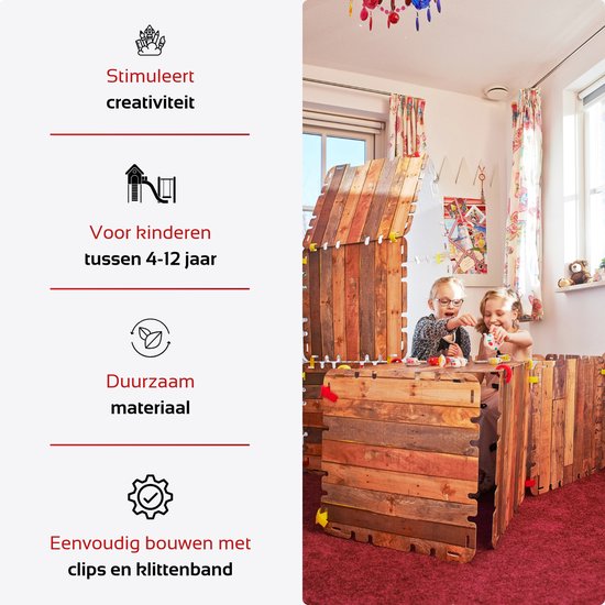 Fantasy Forts Large Set - Speelhuisje - 4 tot 12 jaar - 16 Platen - 16 Clips - 36 Klittenband stukjes - Hut bouwen - Bouwpakket kinderen