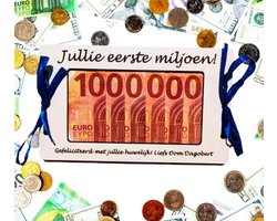 Geld Cadeaukaart 1.000.000 Euro - Eigen Tekst - Gepersonaliseerd - 14 varianten - MDF wit 3mm - Miljonair - cadeau sparen - geschenk envelop - cadeau envelop voor geld - persoonlijk cadeau - origineel cadeau verjaardagskaart volwassenen - geldkaart