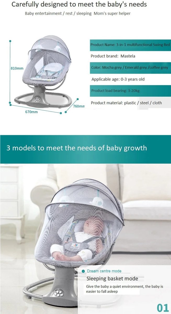 EML STORE Baby Wipstoel - Baby Wiegstoel - Baby Schommelstoel - Elektrisch - Muziek - Afstandbediening - Roze van EML STORE — afbeelding 5