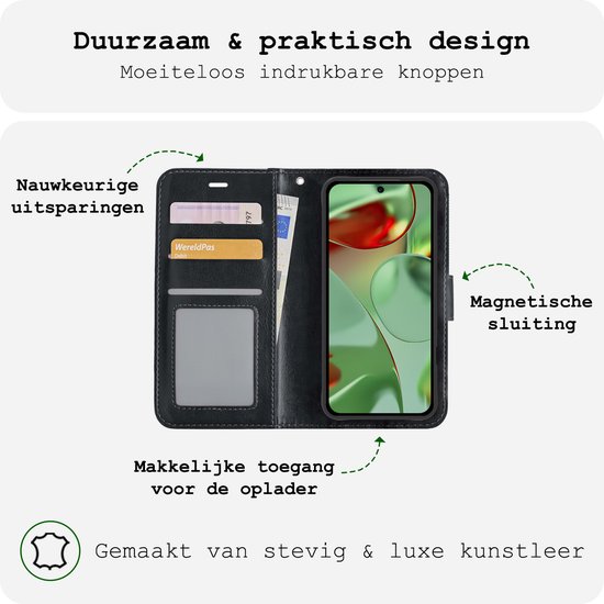 Étui pour Google Pixel 9 Pro XL - Étui à rabat avec 2 films de protection d'écran - Étui pour Google Pixel 9 Pro XL - Zwart