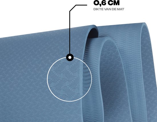 Rockerz Deluxe Yoga mat - Fitness mat - Sport mat - Yogamat anti slip & eco - Extra Dik - Duurzaam TPE materiaal - Incl Draagtas - Blauw