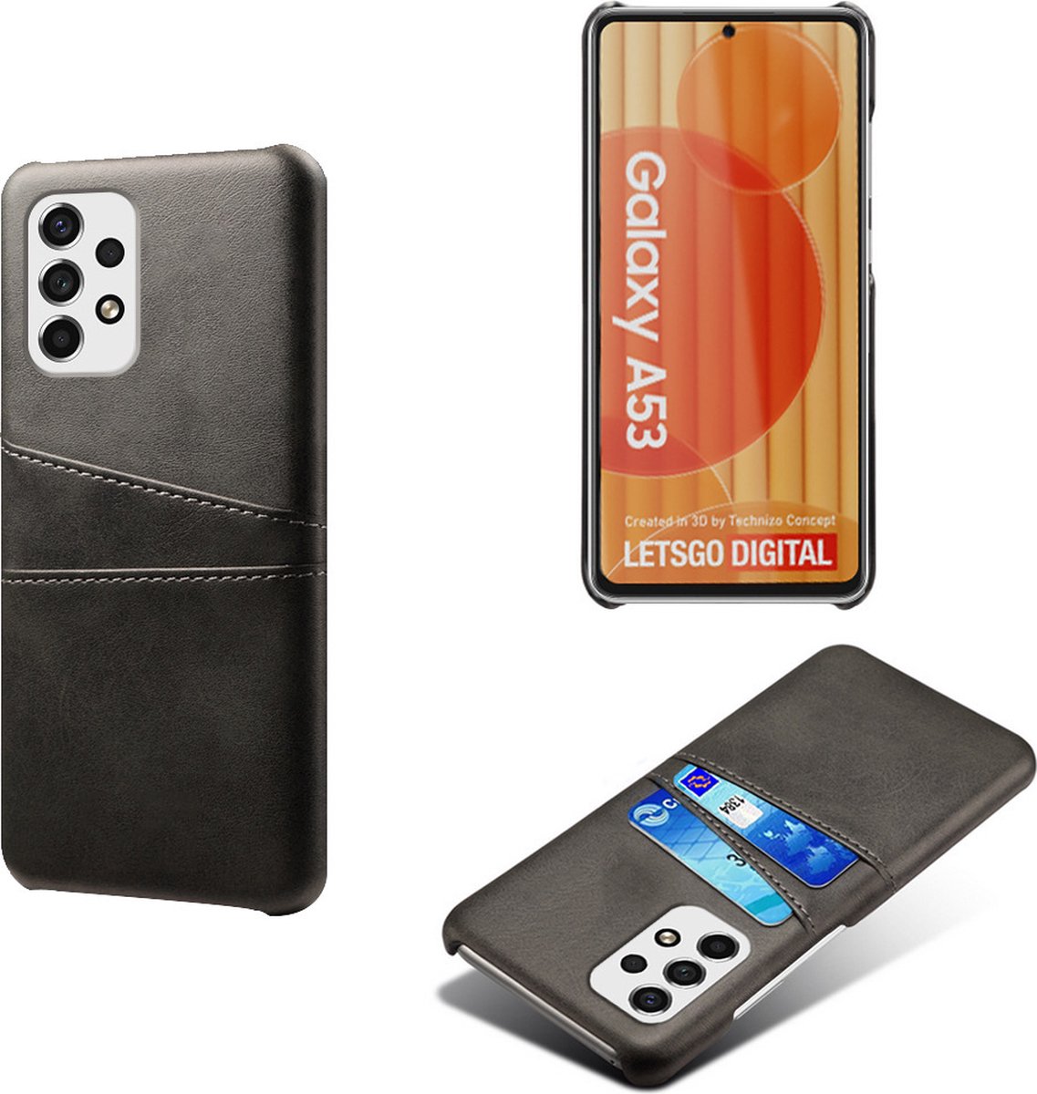 Backcover met Opbergvakjes + PMMA Screenprotector voor Galaxy A53 5G _ Zwart