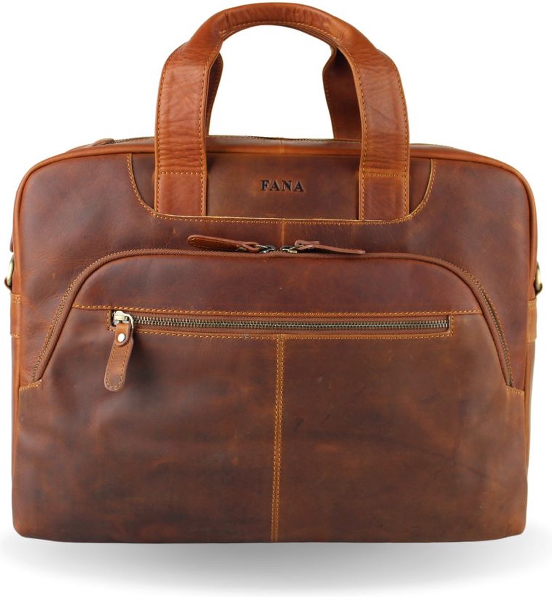 Fana Bags Leren Laptoptas Cognac - 15,6 inch Laptop & Ipad vak - Veel Vakken - Laptop Tas Echt Leer - Zakelijke Werktas - Moderne Leren Aktetas