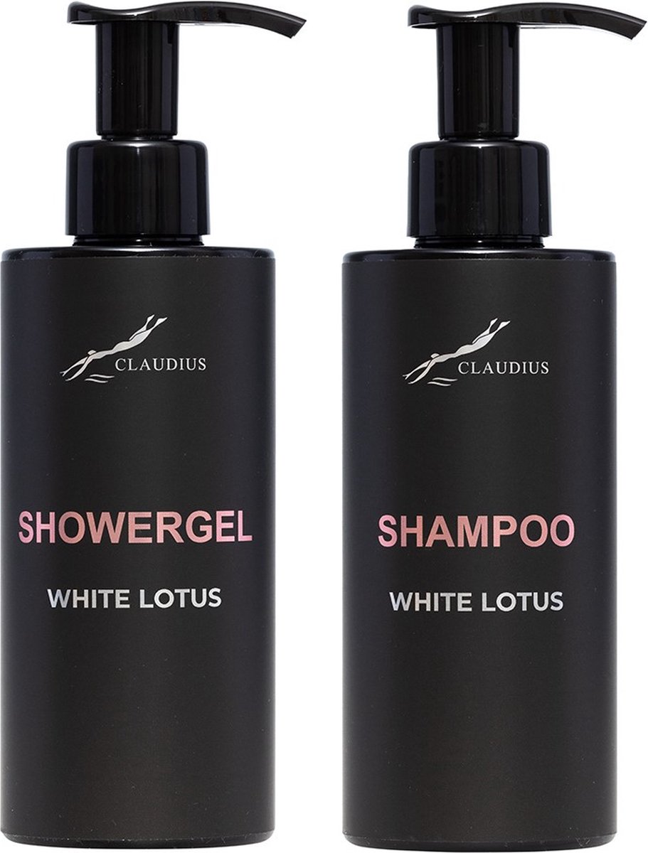 Goedkoopste Douchepakket White Lotus - Showergel Shampoo - 300 ml per fles - Claudius Cosmetics - bodycare - luxe fles - set van 2 stuks - Cadeau