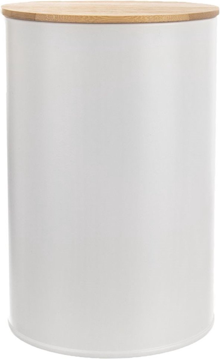 Voedselcontainer Metaal Wit met Bamboe Deksel WHITELINE 800 ml - Vershoudbakjes - Vershouddoos - Bakjes - Diepvriesbakjes - Vershouden