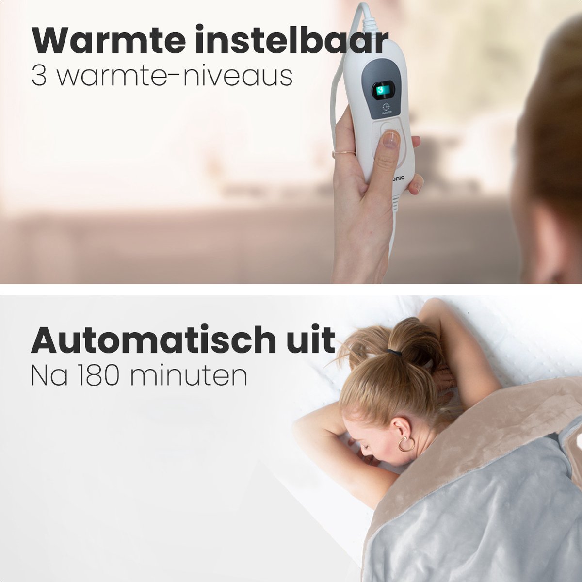 Auronic Elektrische Deken - 160 x 120 cm - 1 Persoons Warmtedeken - 3 Warmtestanden met Timer - Verwarmingsdeken - Grijs – foto 4