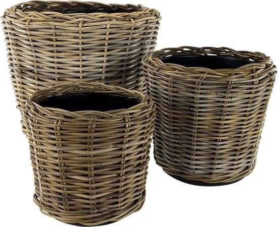 Kunststof Rato rotan bloempot/plantenpot met binnenpot taupe 26 cm